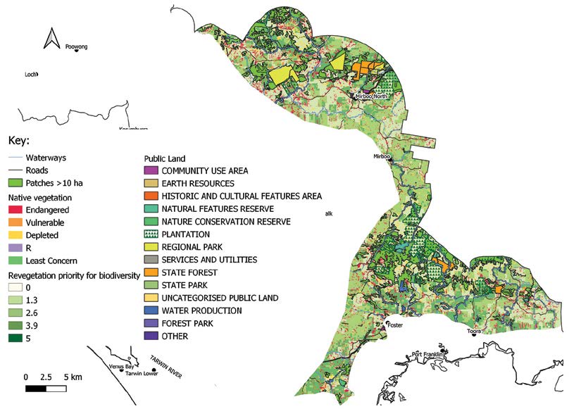 Map of the Strzelecki Forests landscape zone showing public land, native vegetation and revegetation priority for biodiversity