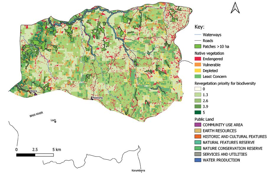 Map of the Western Port Hills landscape zone showing public land, native vegetation and revegetation priority for biodiversity